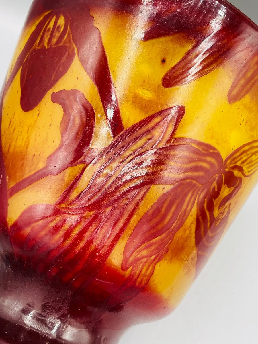 Rare Art Nouveau Vase With Orchids Cristallerie Emile Gallé Nancy 1890-photo-6