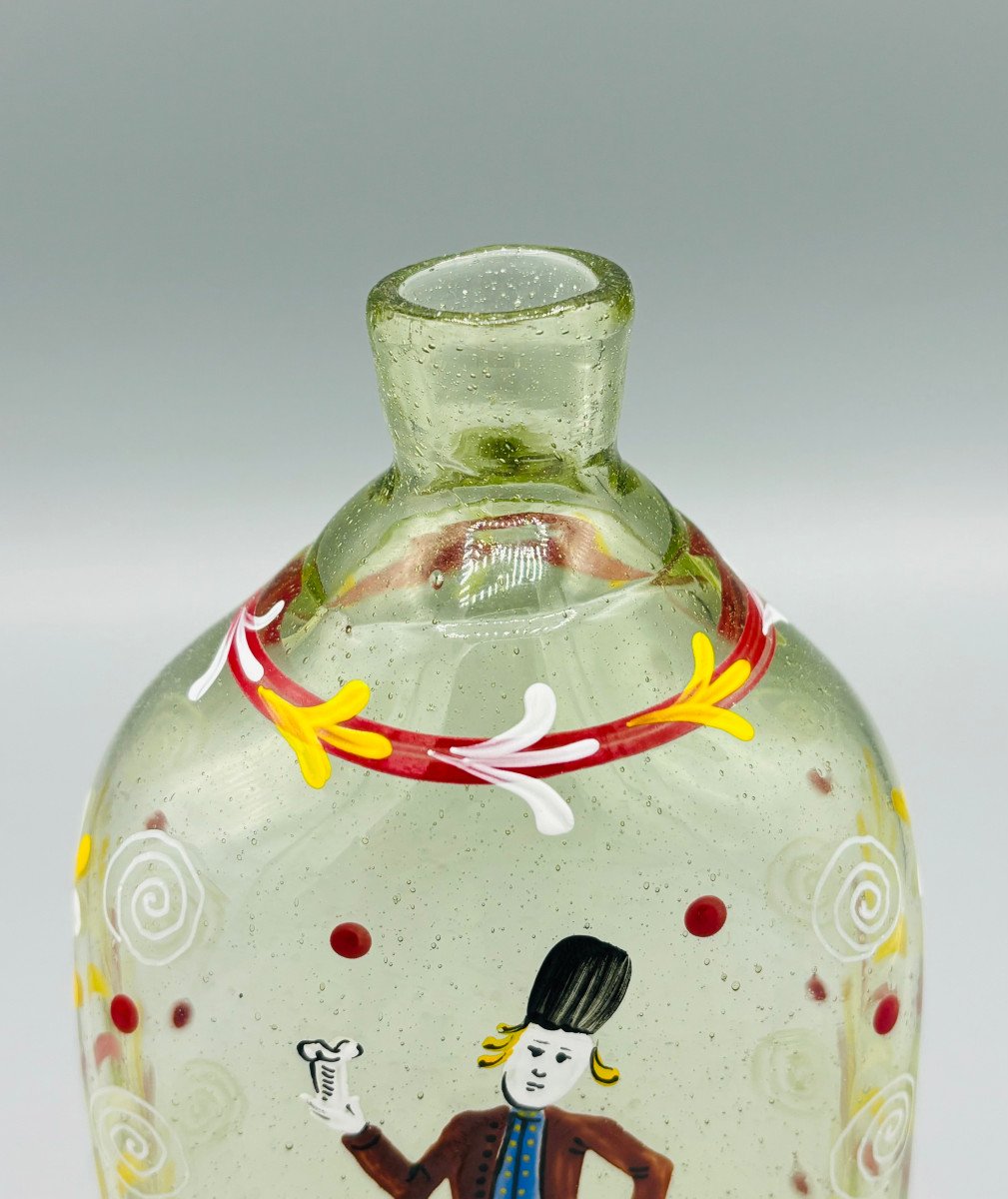 Flacon En Verre Soufflé Et Peint "Flühli" XVIIIe - XIXe Suisse Ou Alsace Bouteille-photo-1
