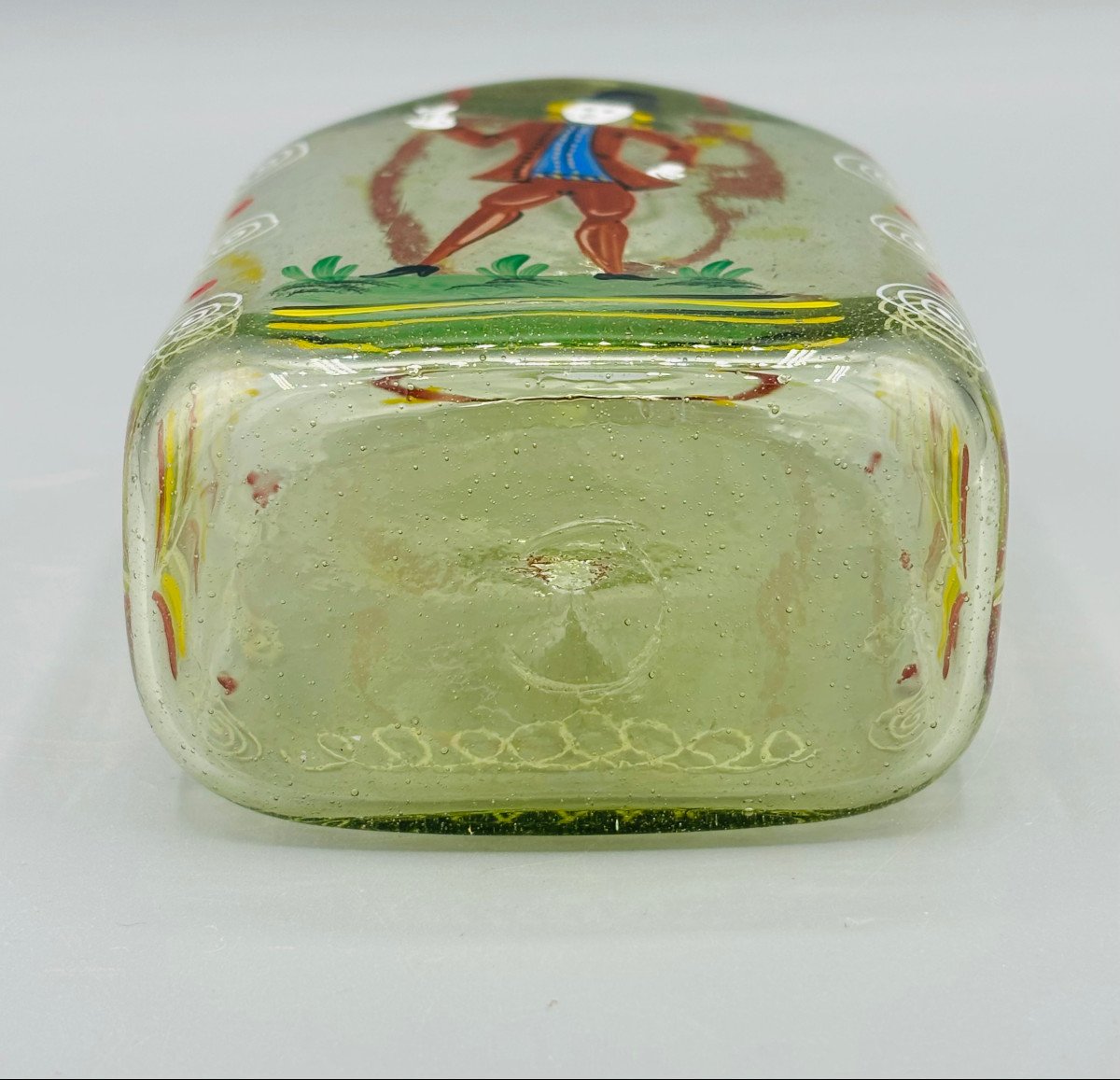 Flacon En Verre Soufflé Et Peint "Flühli" XVIIIe - XIXe Suisse Ou Alsace Bouteille-photo-4