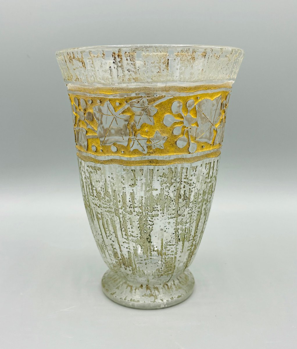 Vase Art Déco aux Feuilles de Lierre Daum Nancy France 1930-photo-2