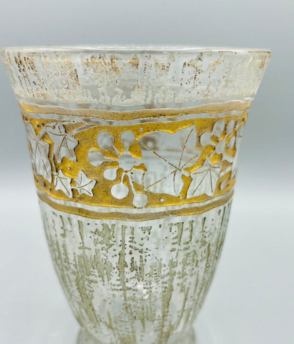 Vase Art Déco aux Feuilles de Lierre Daum Nancy France 1930-photo-4