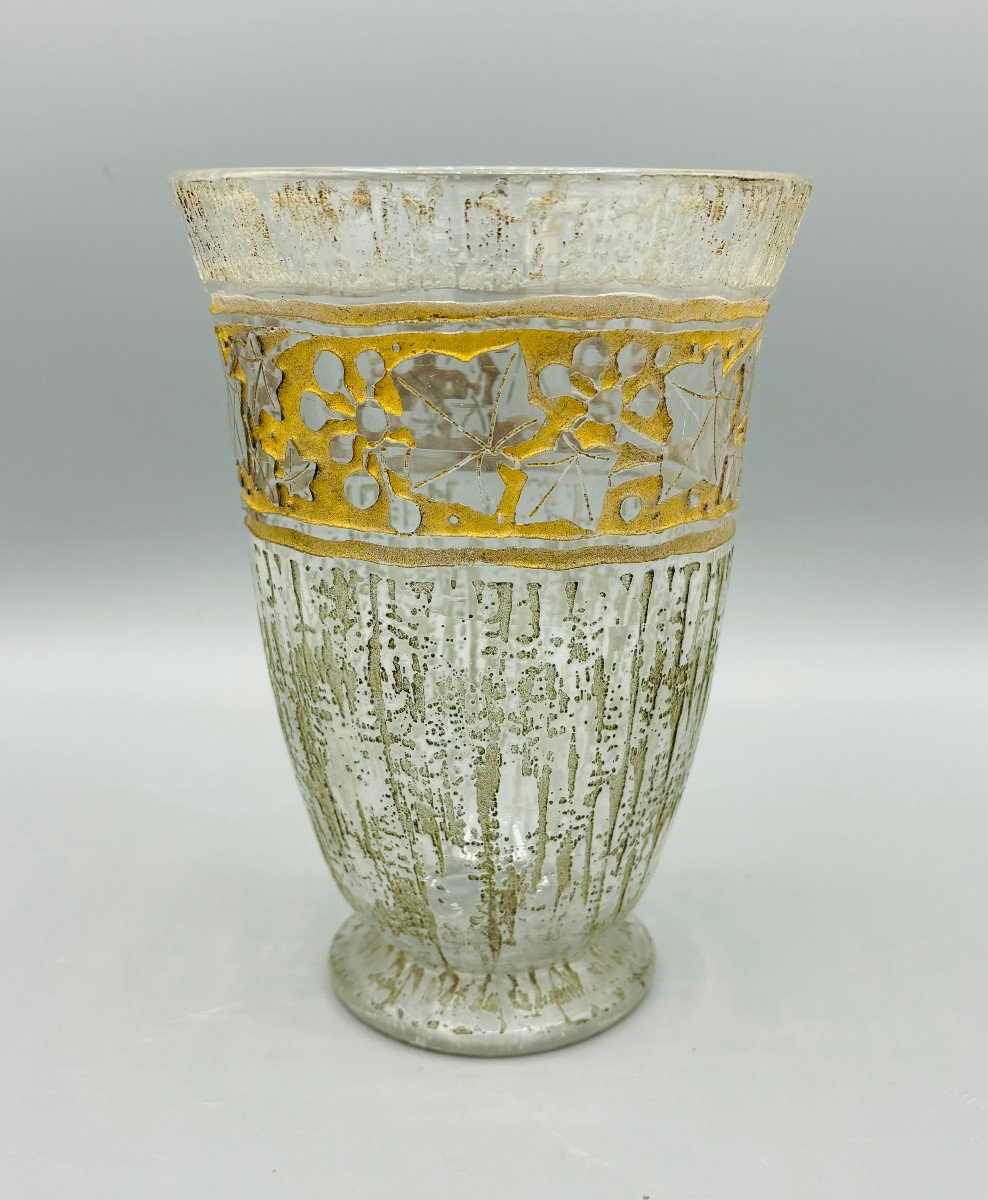 Vase Art Déco aux Feuilles de Lierre Daum Nancy France 1930