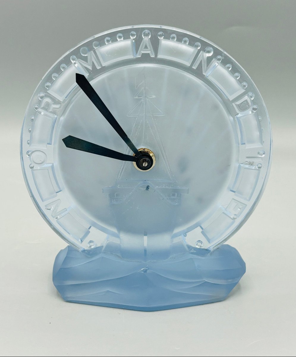 Rare Pendulette Art Déco Paquebot Normandie par René Lalique Pour Ato -photo-1