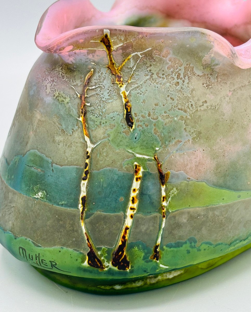 Vase Art Nouveau Fluogravure Muller Frères Lunéville-photo-5