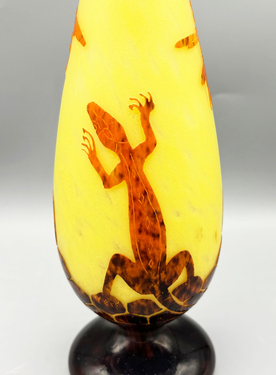 Rare Vase Art Déco "Lézards" Schneider - Le Verre Français-photo-2