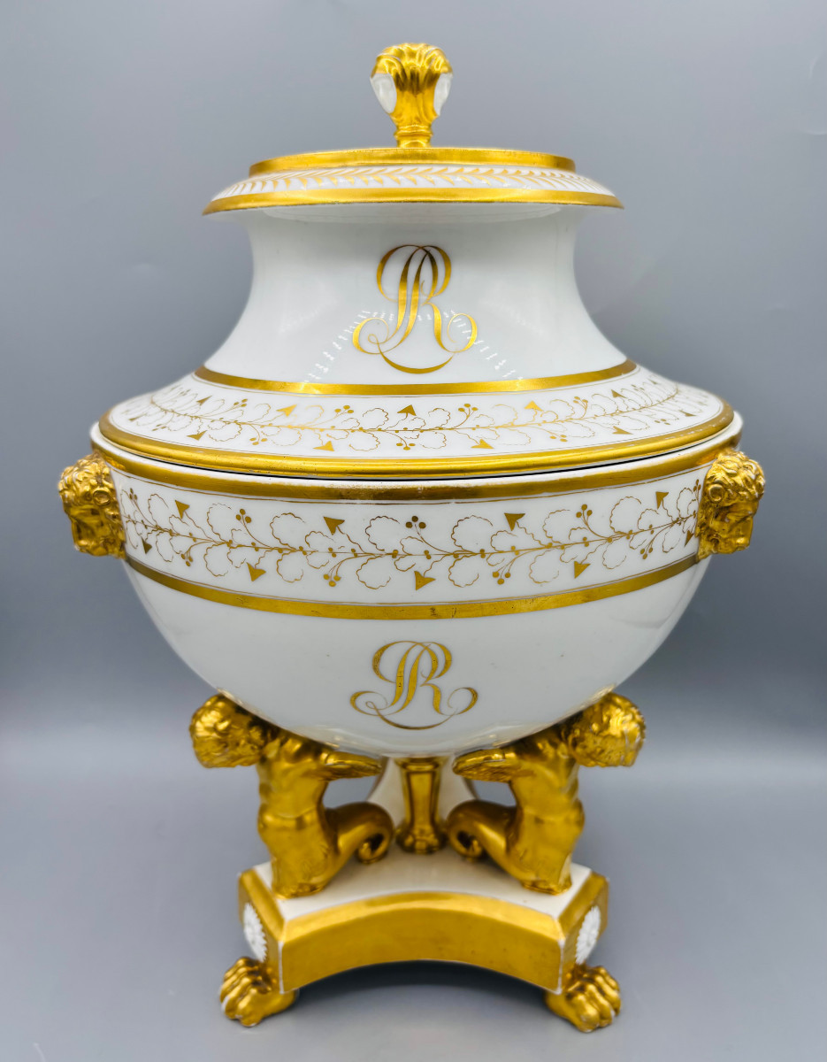 Darte Frères In Paris - Important Gilded Porcelain Icebox - Empire Period-photo-3