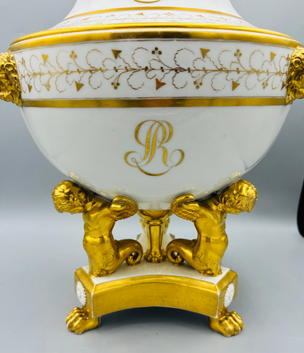 Darte Frères In Paris - Important Gilded Porcelain Icebox - Empire Period-photo-1