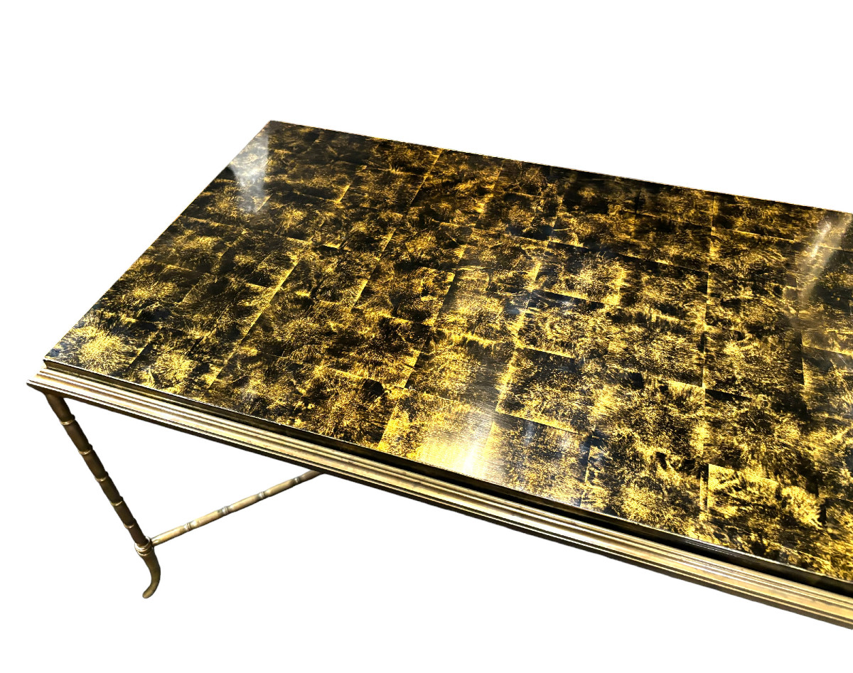 Bamboo Coffee Table In Gilded Bronze And Lacquer By Maison Baguès, 1960-photo-3