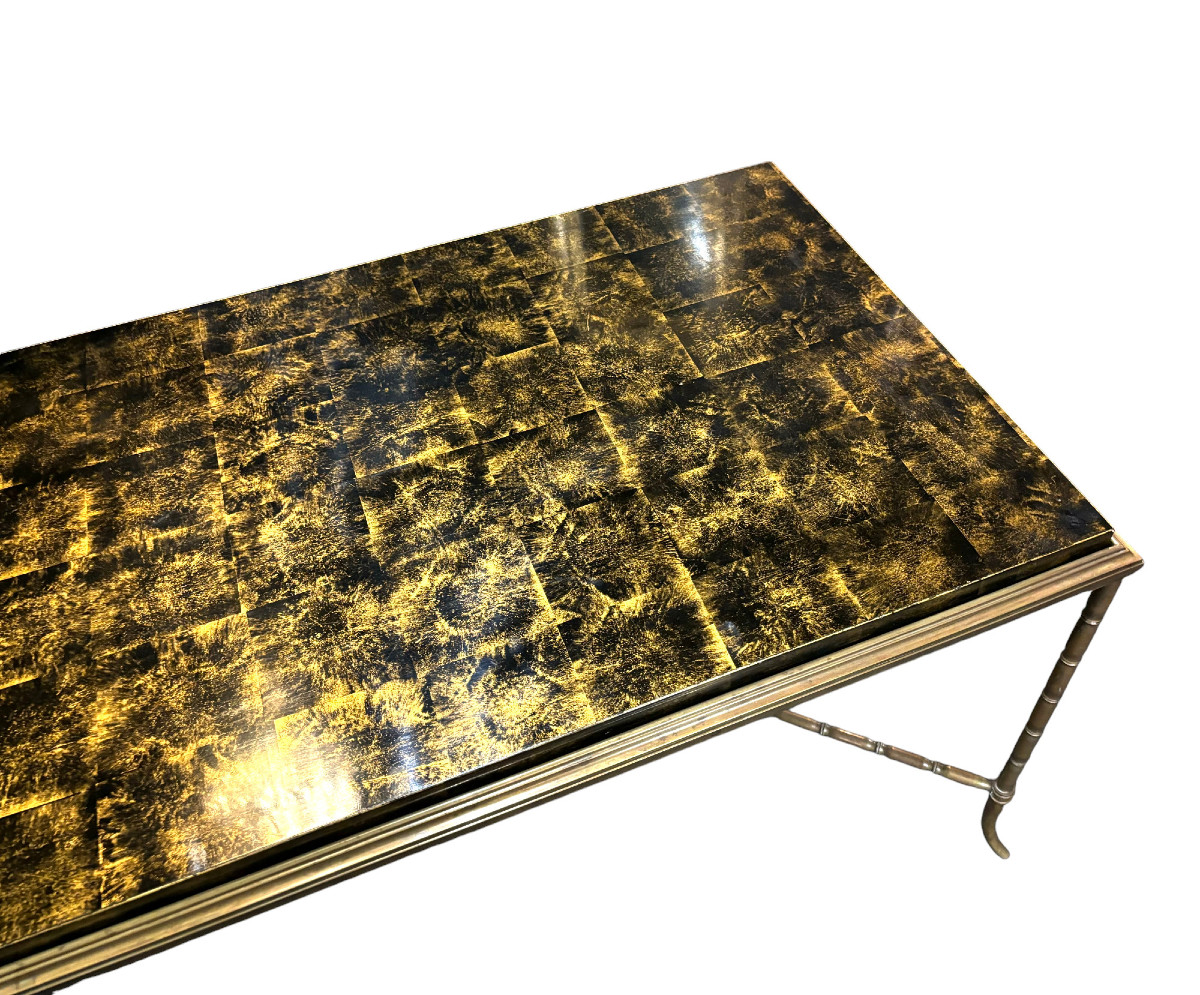 Bamboo Coffee Table In Gilded Bronze And Lacquer By Maison Baguès, 1960-photo-4