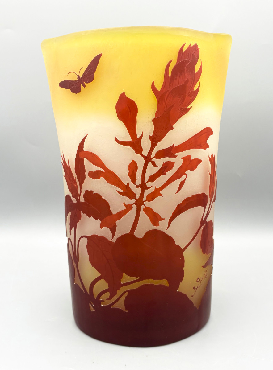 Art Nouveau Vase With Butterflies Emile Gallé Nancy