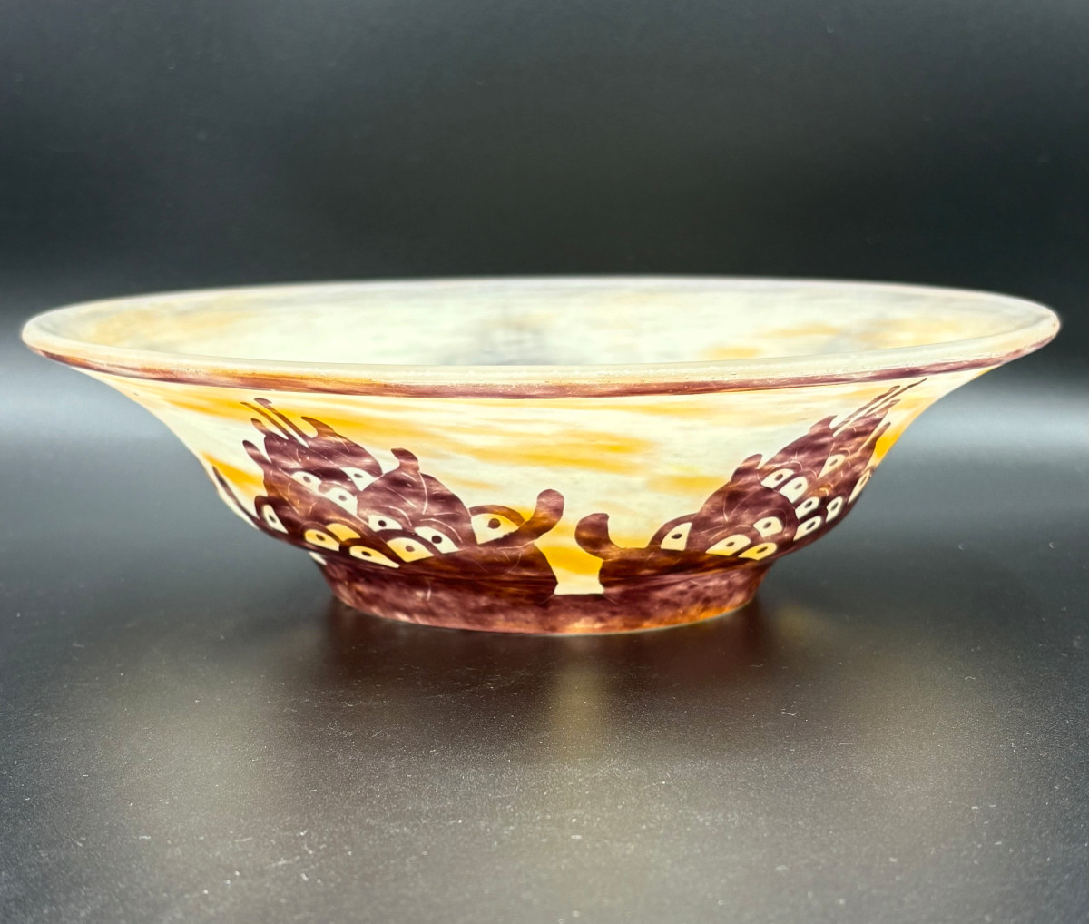 Coupe Art Déco "Lauriers" Schneider Le Verre Français-photo-2