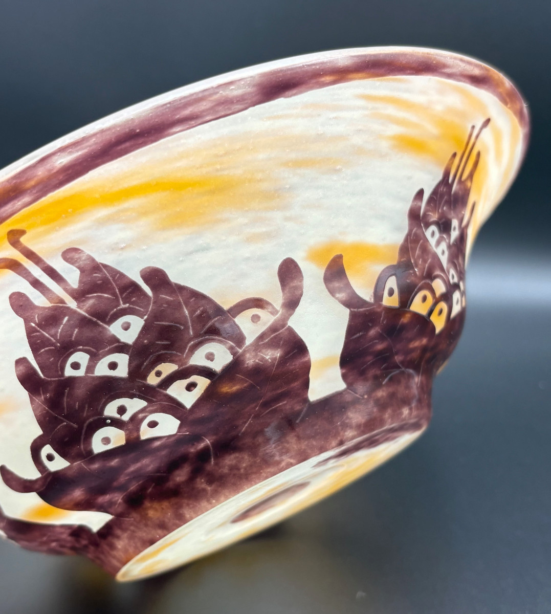 Coupe Art Déco "Lauriers" Schneider Le Verre Français-photo-1