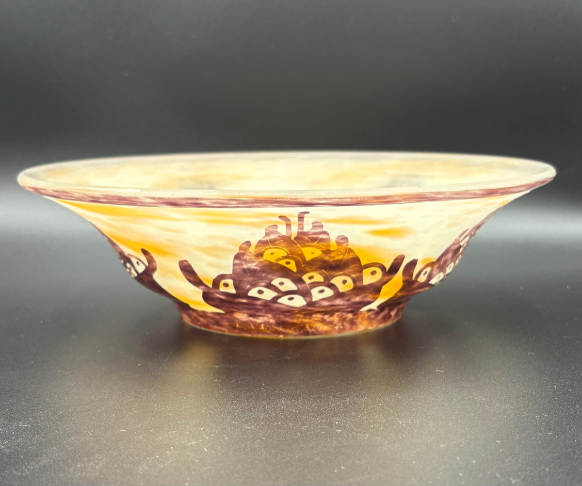 Coupe Art Déco "Lauriers" Schneider Le Verre Français