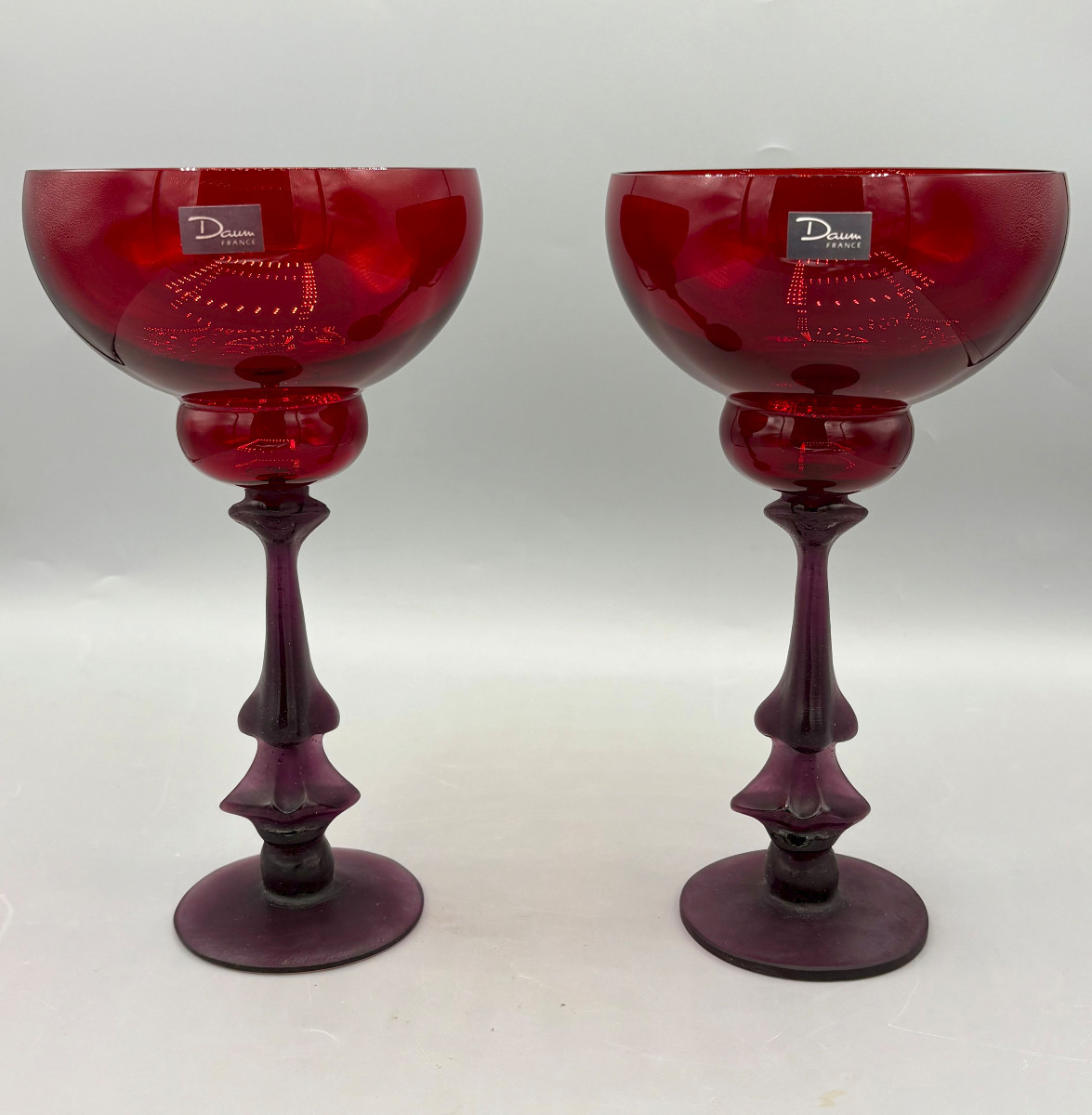 Pair Of "chalice" Model Glasses Daum France And Salvador Dali-photo-2