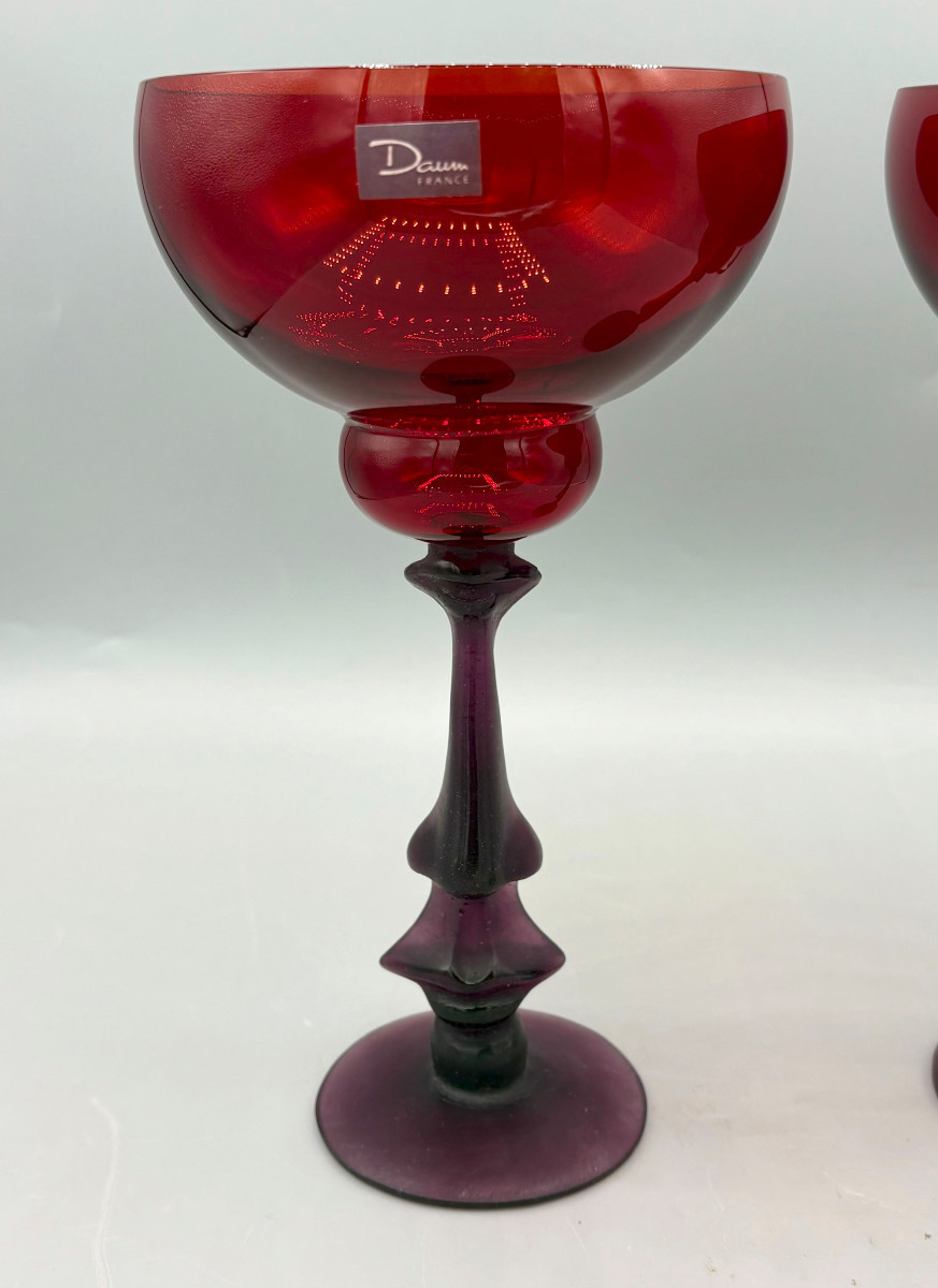 Pair Of "chalice" Model Glasses Daum France And Salvador Dali-photo-1