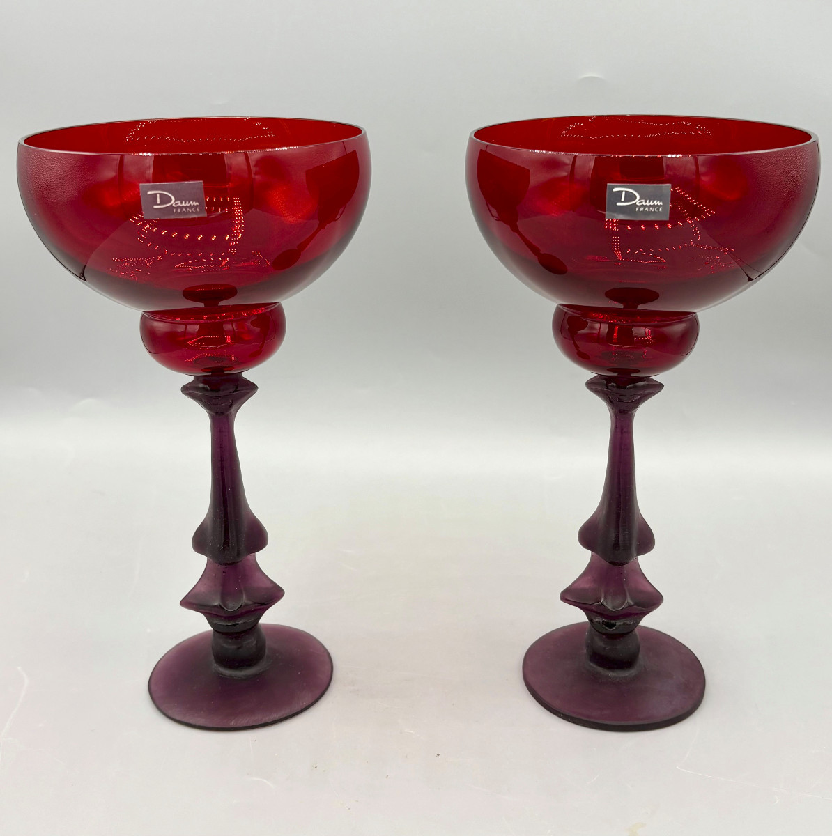 Pair Of "chalice" Model Glasses Daum France And Salvador Dali