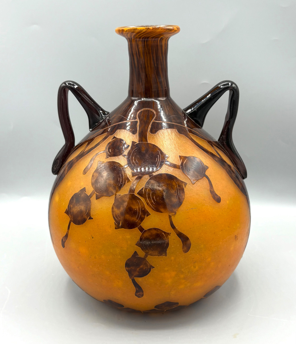 Imposant Vase Art Déco "Eucalyptus" Schneider Le Verre Français-photo-3