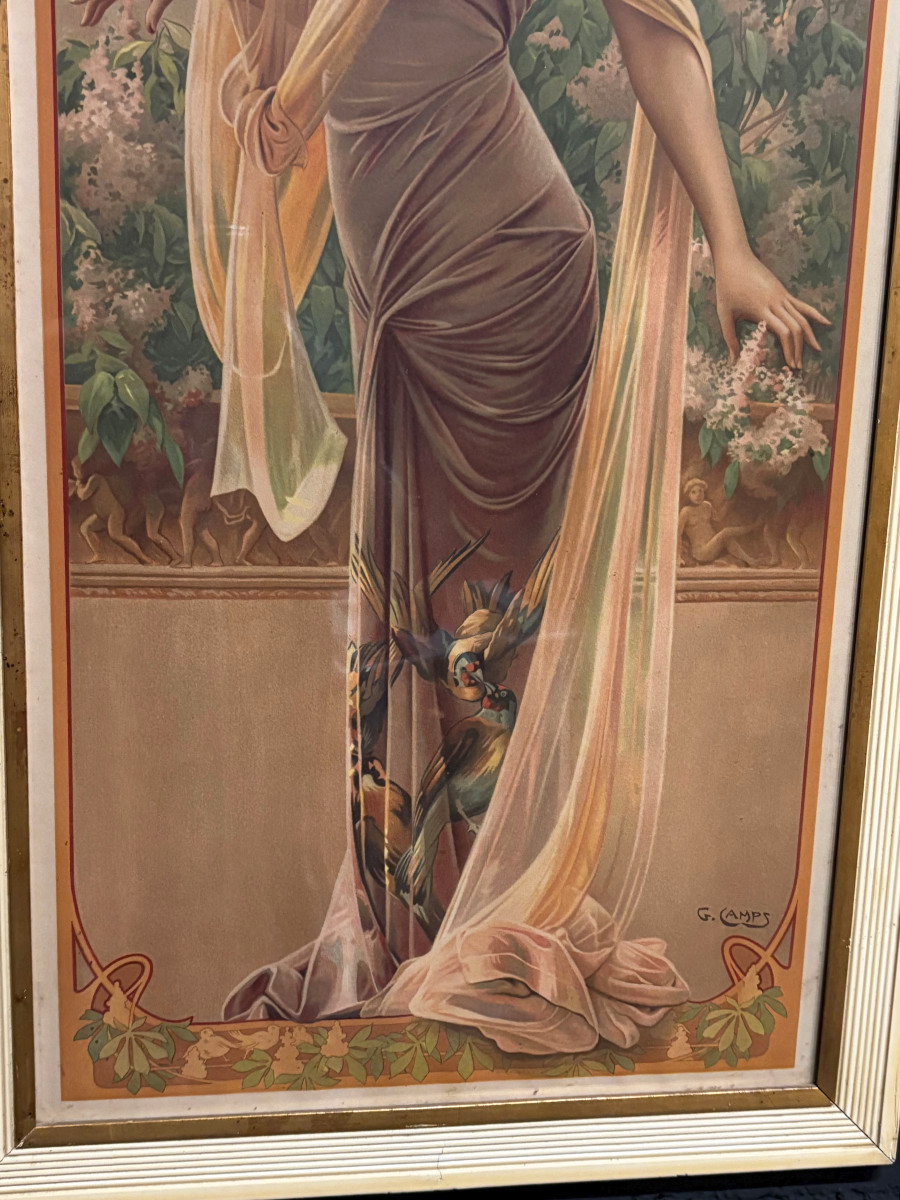 Lithographie Art Nouveau signée Gaspar Camps era Mucha-photo-3