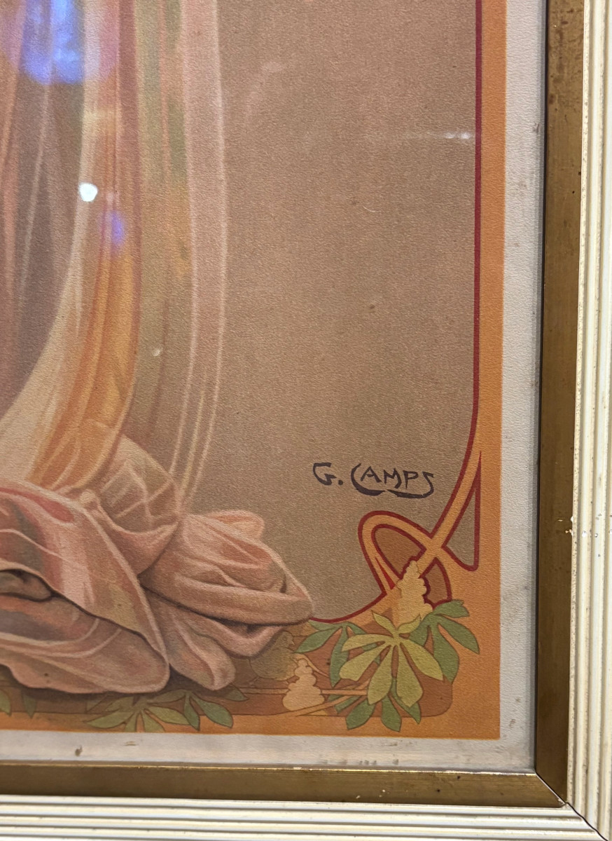 Lithographie Art Nouveau signée Gaspar Camps era Mucha-photo-3