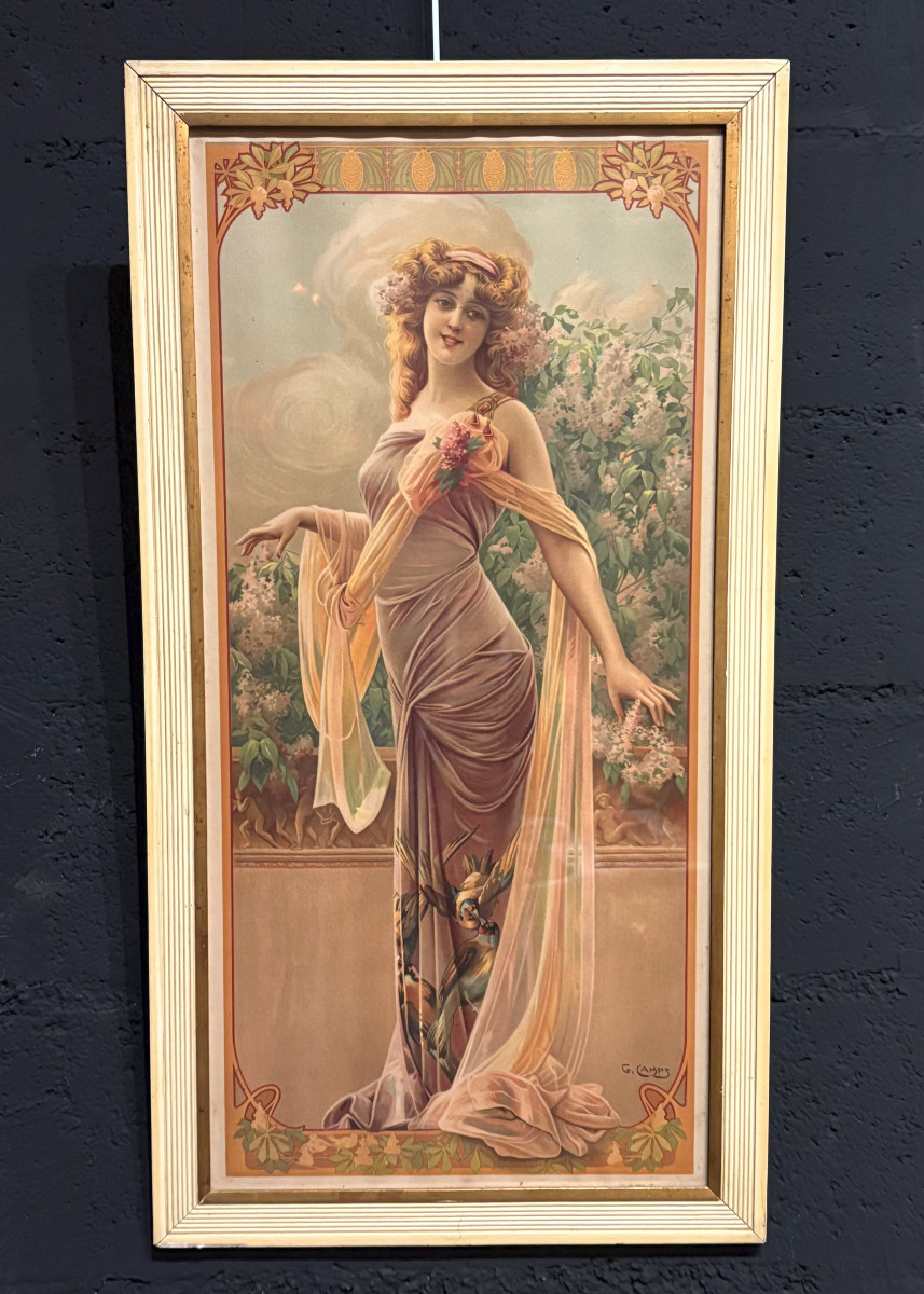 Lithographie Art Nouveau signée Gaspar Camps era Mucha