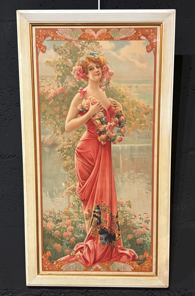 Lithographie Art Nouveau signée Gaspar Camps era Mucha