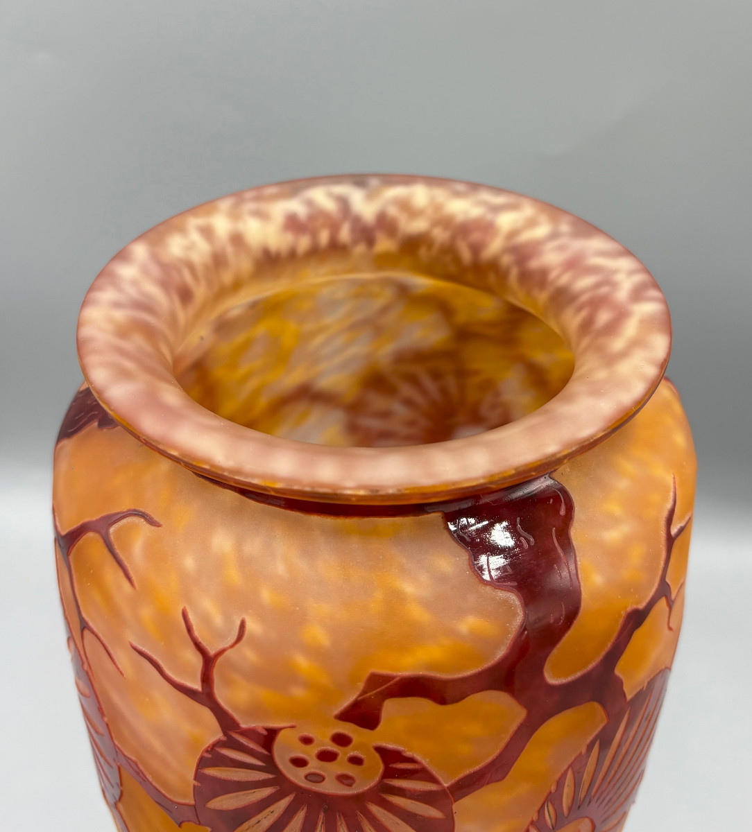 Grand vase Art Déco "Epinettes" Schneider Le Verre Français-photo-3