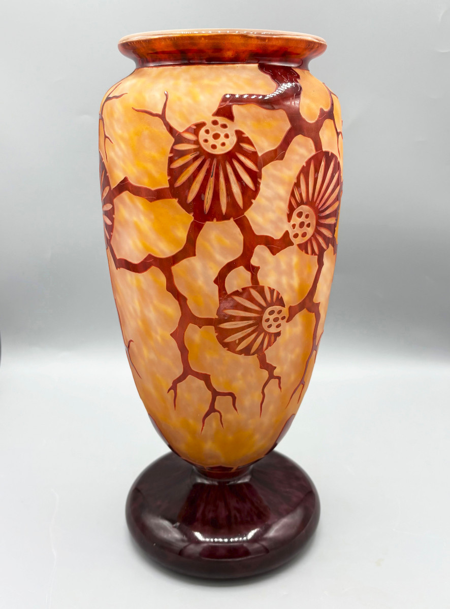 Grand vase Art Déco "Epinettes" Schneider Le Verre Français-photo-2