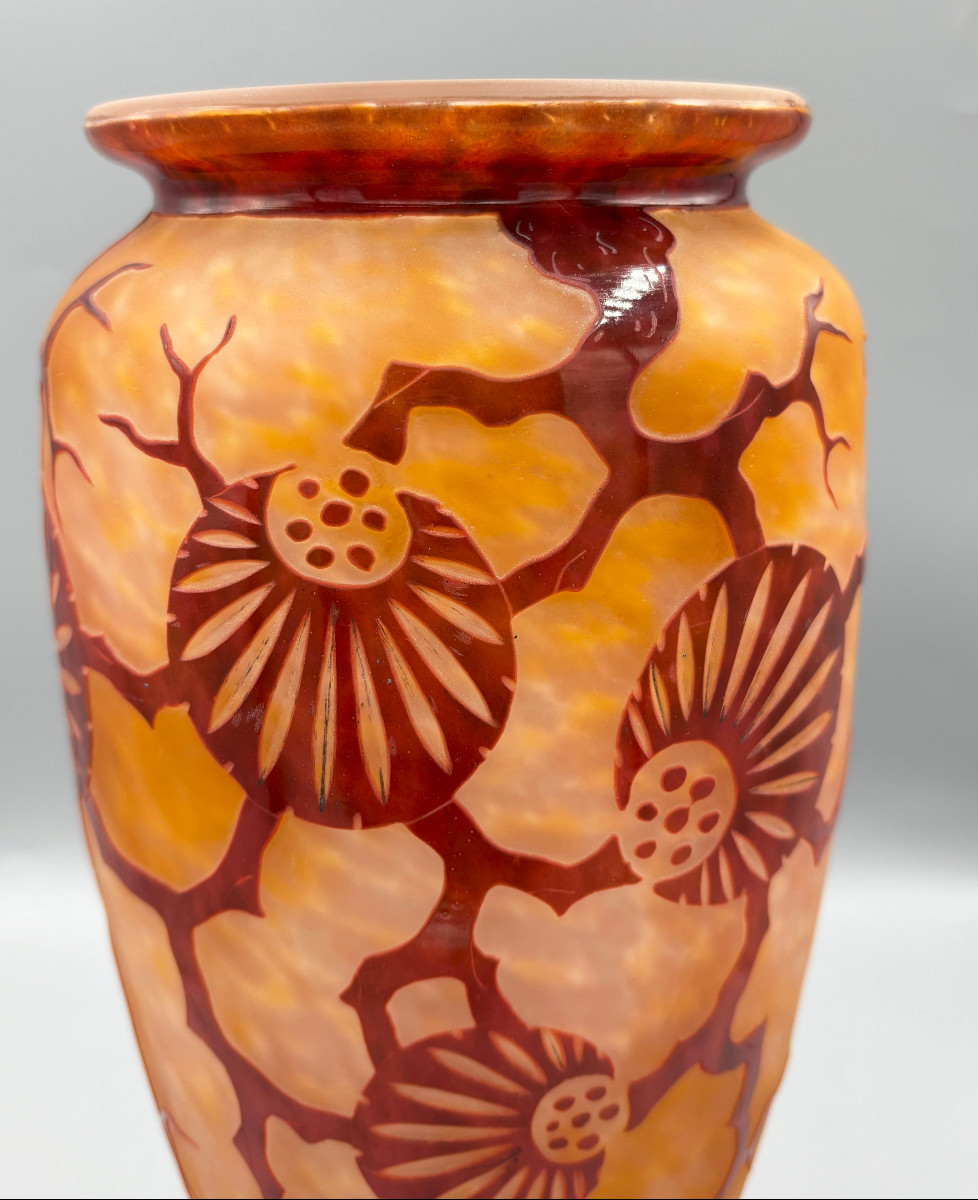 Grand vase Art Déco "Epinettes" Schneider Le Verre Français-photo-4