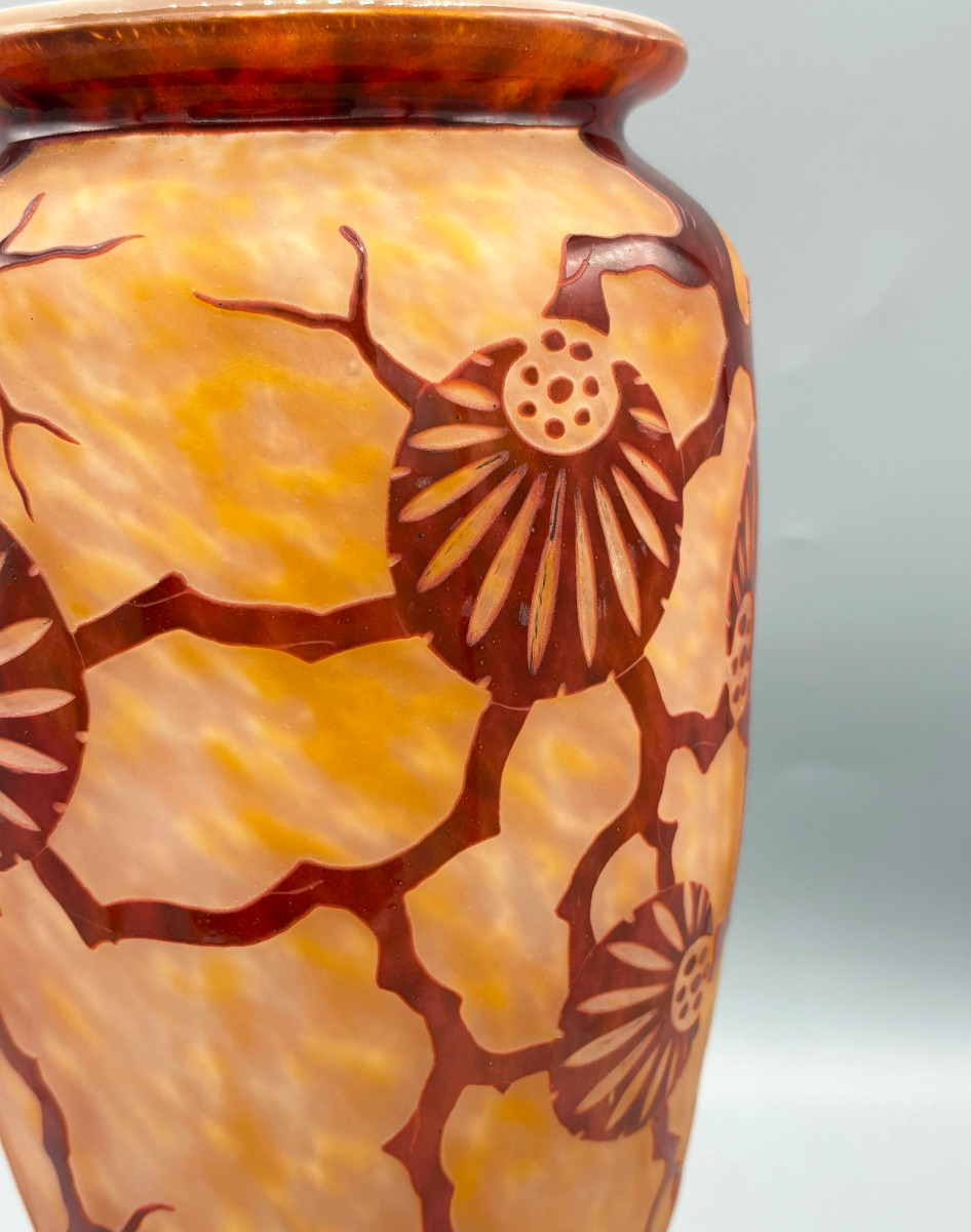 Grand vase Art Déco "Epinettes" Schneider Le Verre Français-photo-3