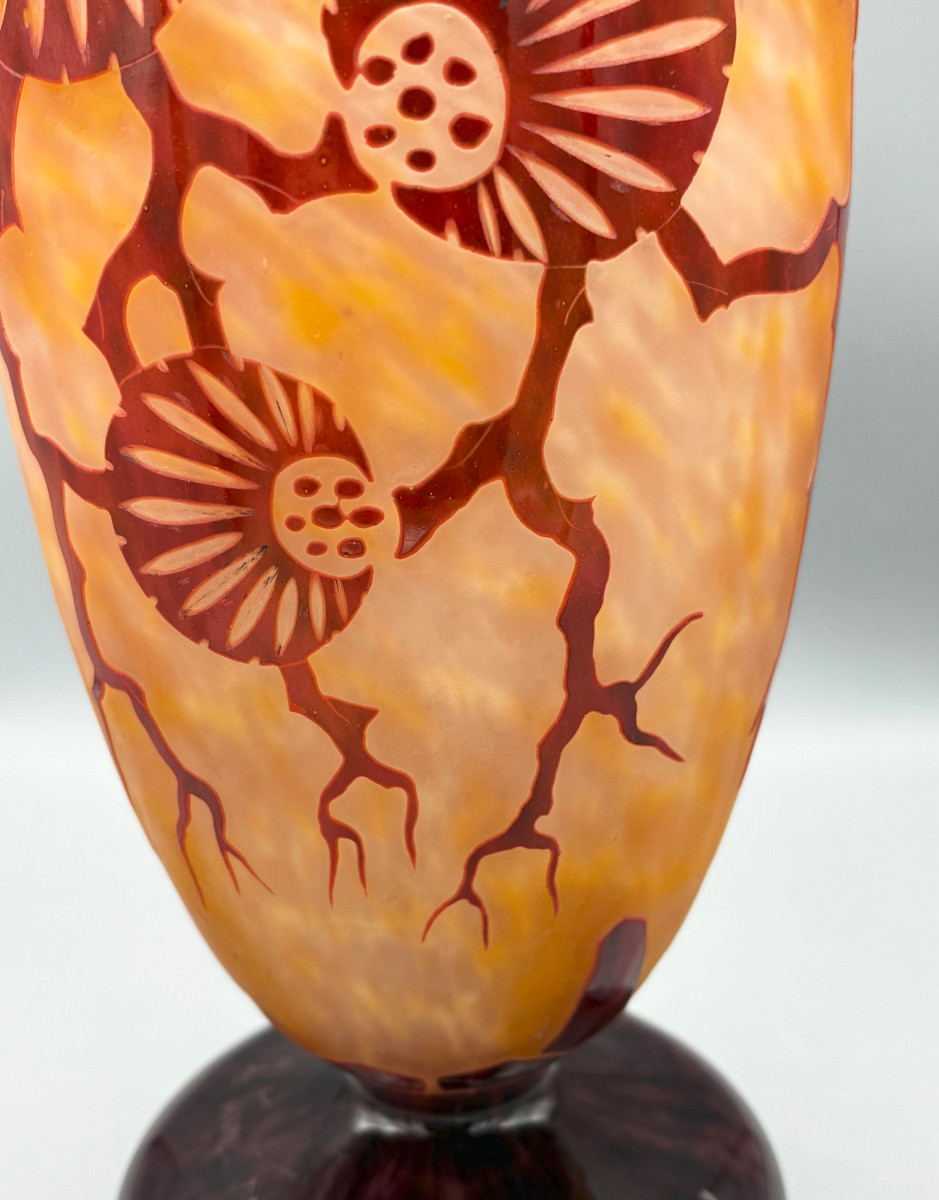 Grand vase Art Déco "Epinettes" Schneider Le Verre Français-photo-4