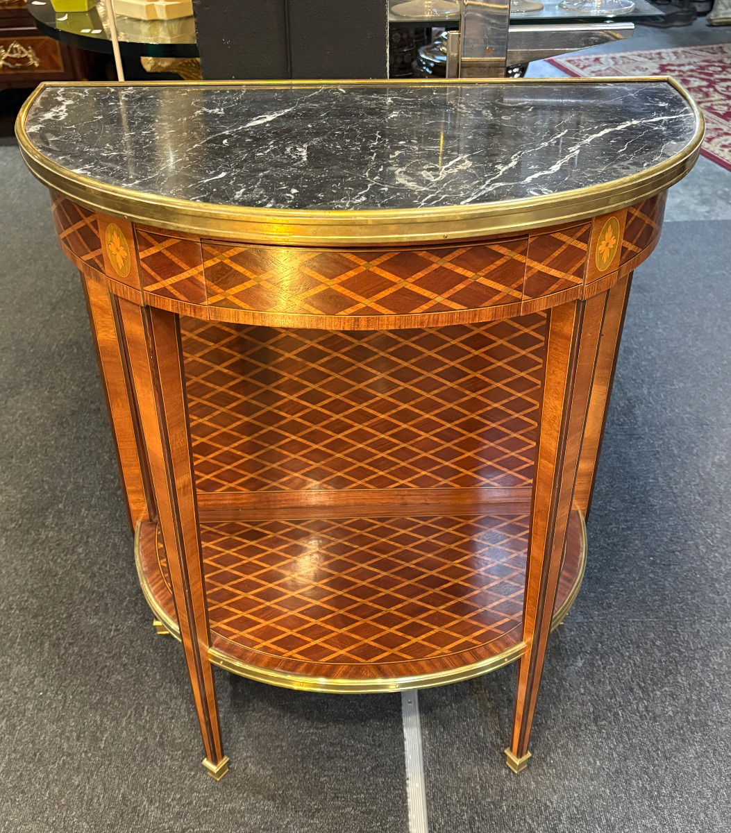 Console In Marquetry Of Crosses Signed Escalier De Cristal 19th Century-photo-2