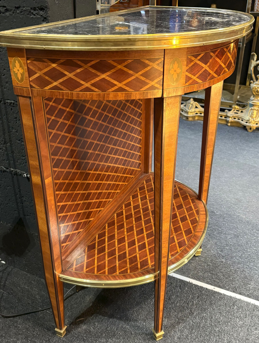 Console In Marquetry Of Crosses Signed Escalier De Cristal 19th Century-photo-4