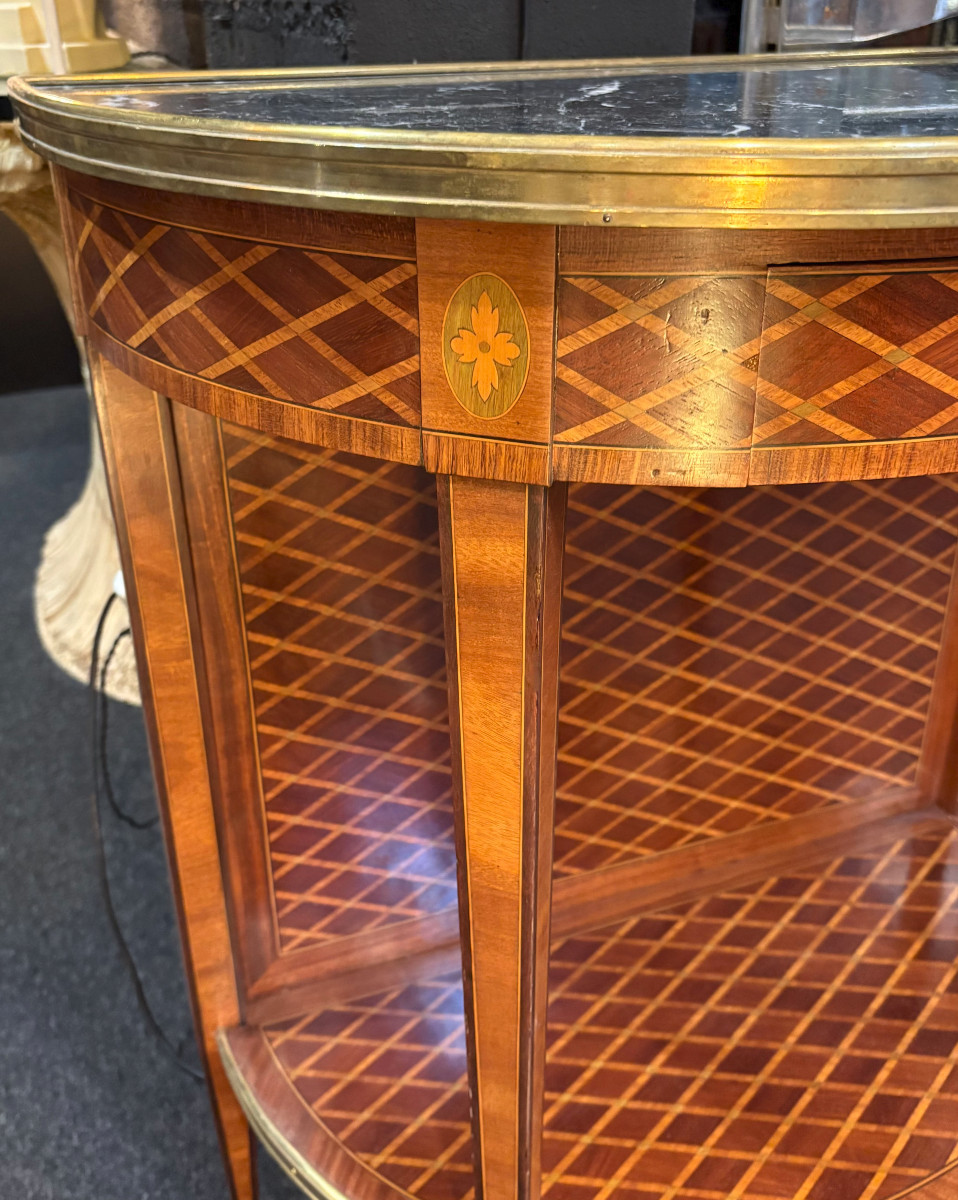 Console In Marquetry Of Crosses Signed Escalier De Cristal 19th Century-photo-1