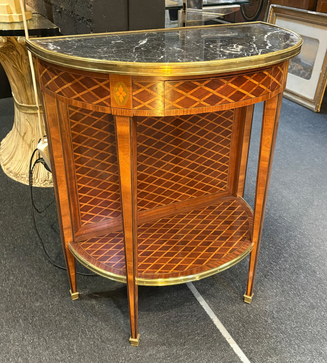 Console In Marquetry Of Crosses Signed Escalier De Cristal 19th Century