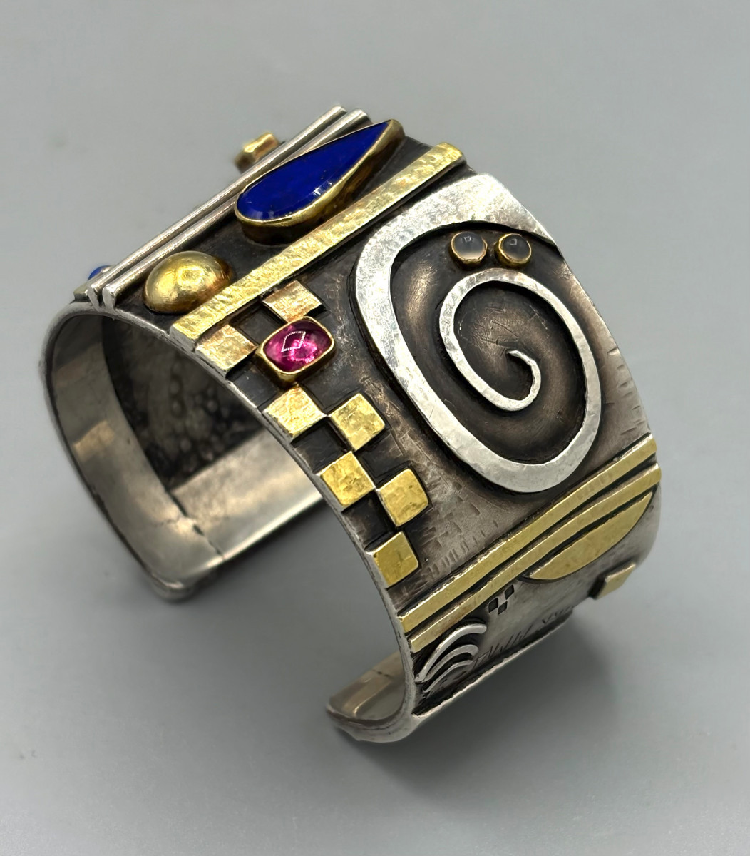 Bracelet Manchette Linda Ladurner en Argent, Or et Pierres-photo-2