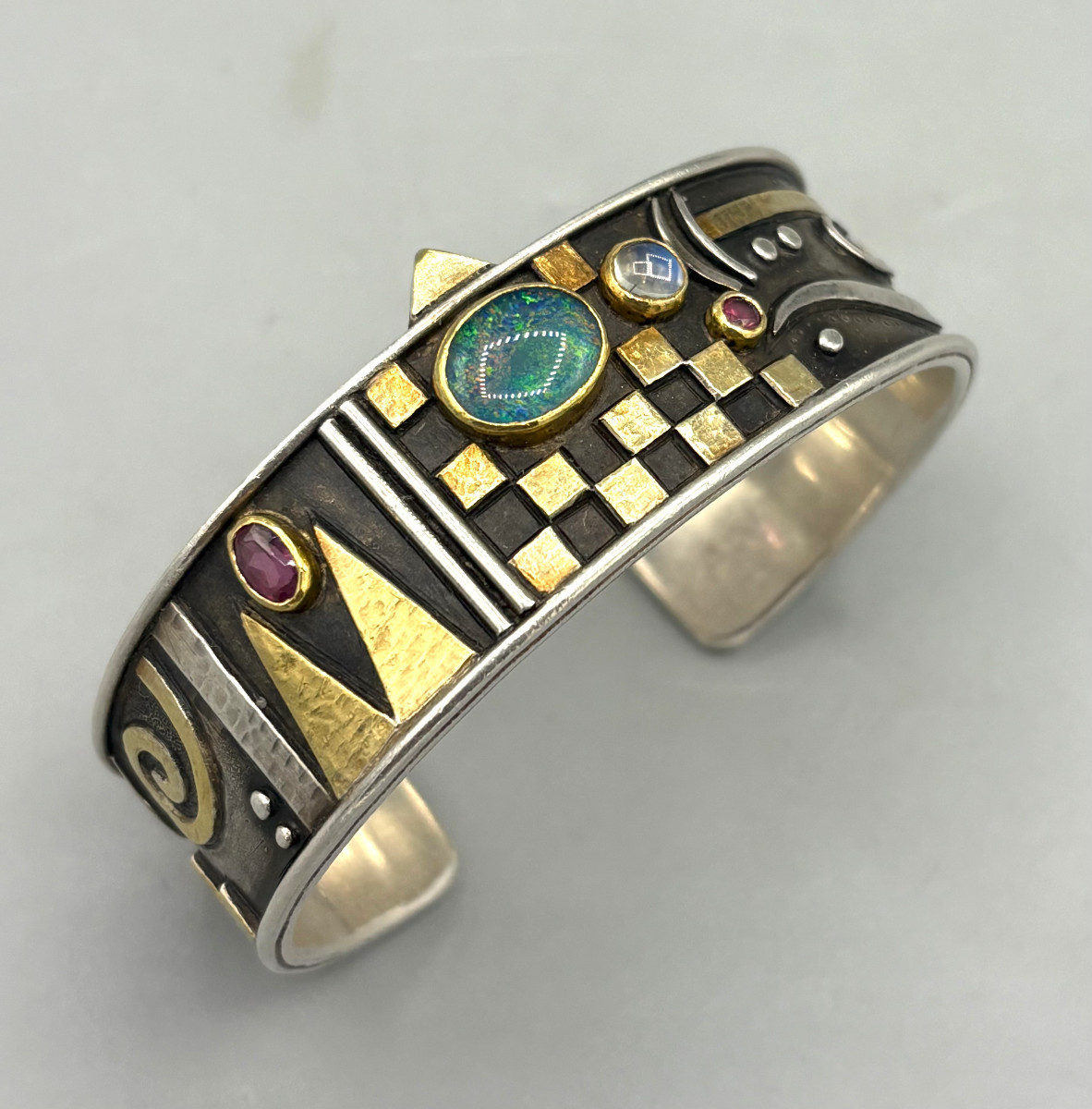 Bracelet Manchette Linda Ladurner en Argent, Or et Pierres-photo-4