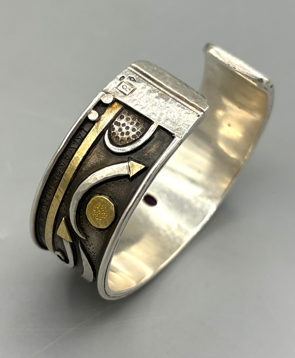 Bracelet Manchette Linda Ladurner en Argent, Or et Pierres-photo-1