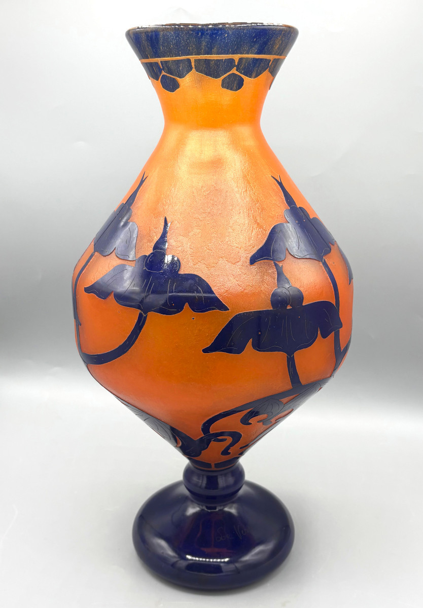 Imposant Vase Art Déco "Solanées" Schneider Le Verre Français-photo-2