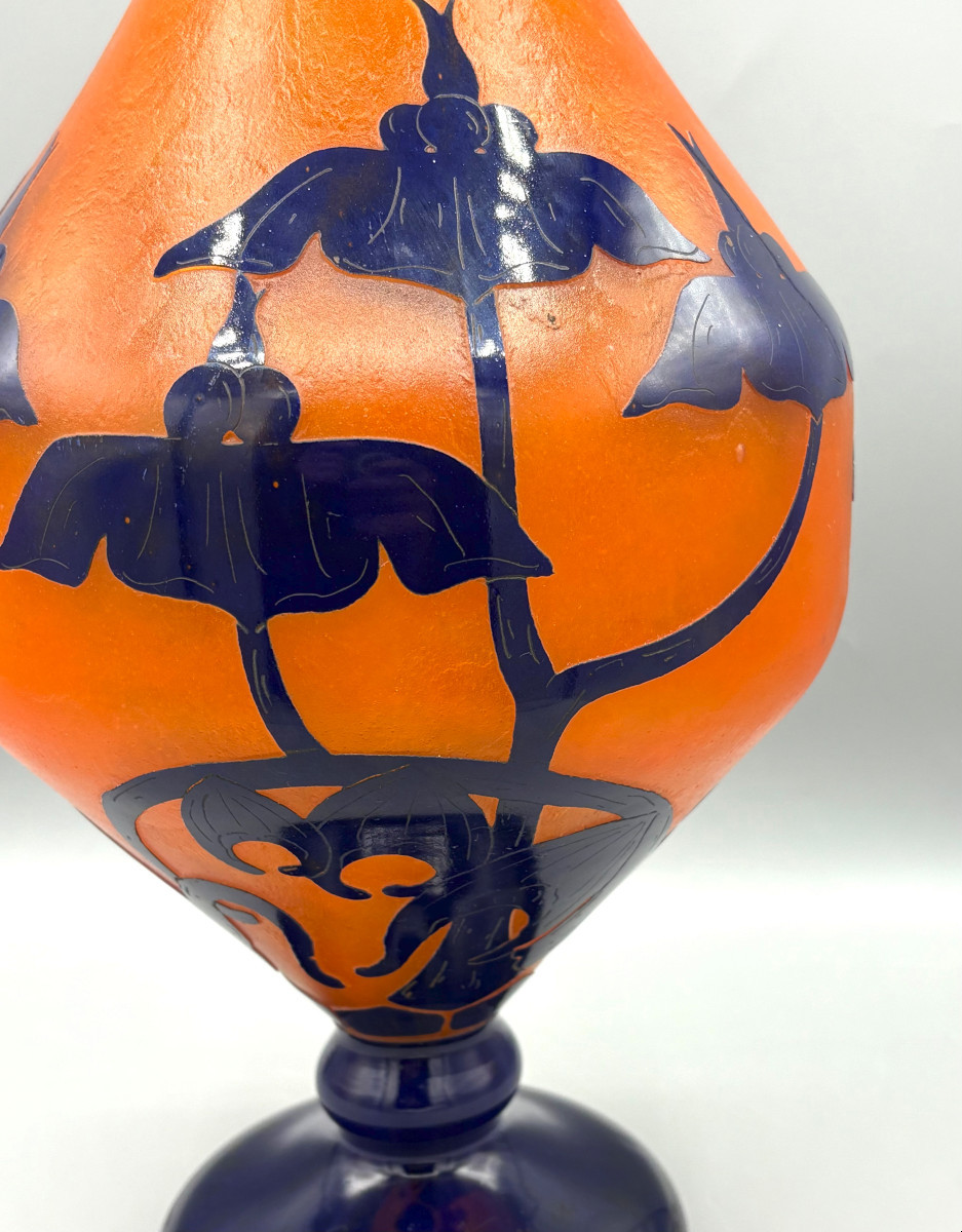 Imposant Vase Art Déco "Solanées" Schneider Le Verre Français-photo-2