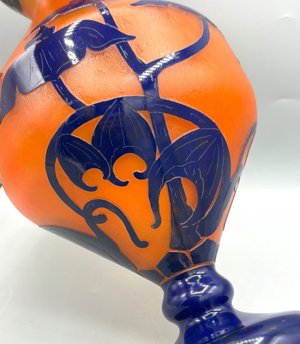 Imposant Vase Art Déco "Solanées" Schneider Le Verre Français-photo-3