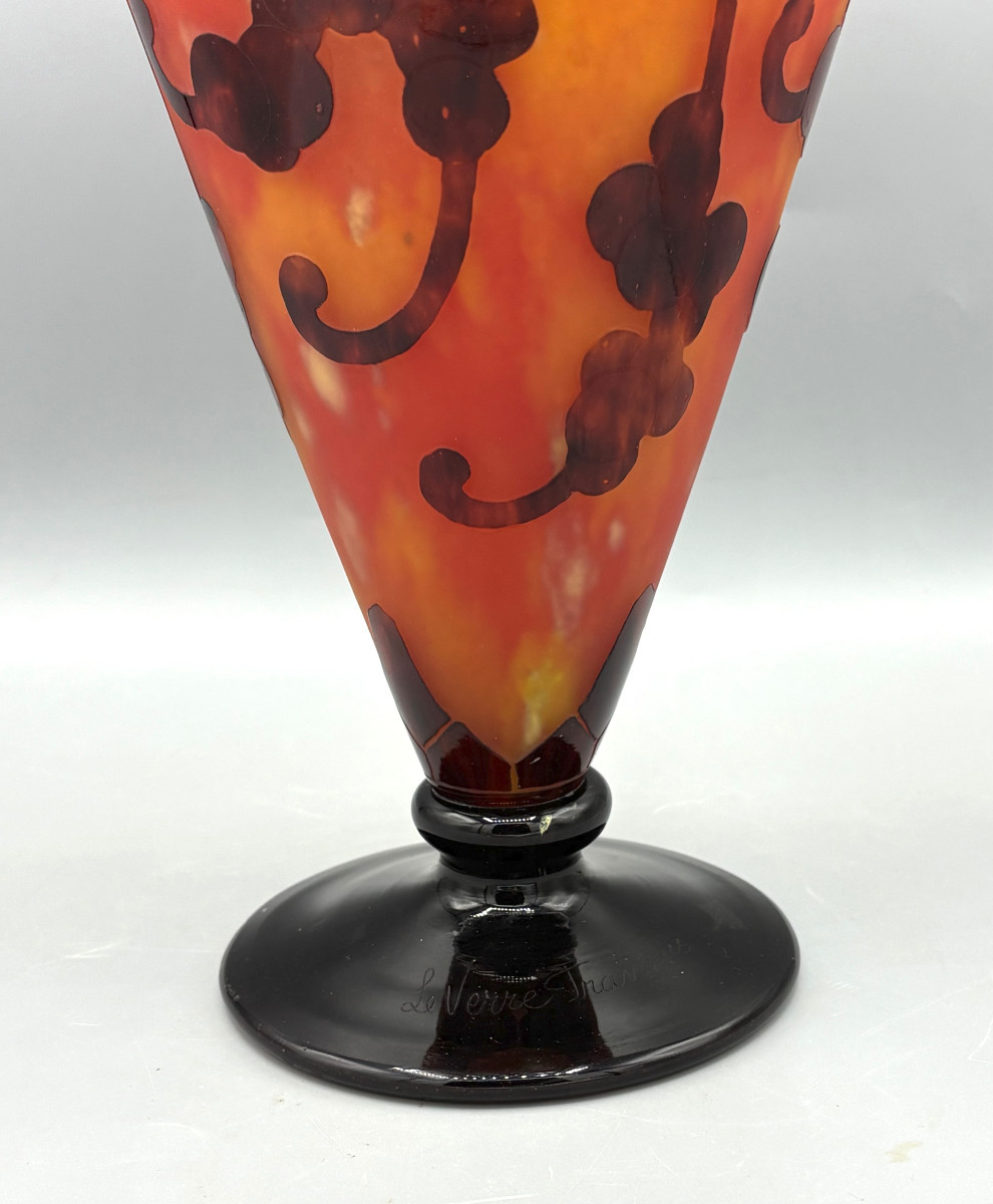 Vase Art Déco "Perlières" Schneider Le Verre Français-photo-1