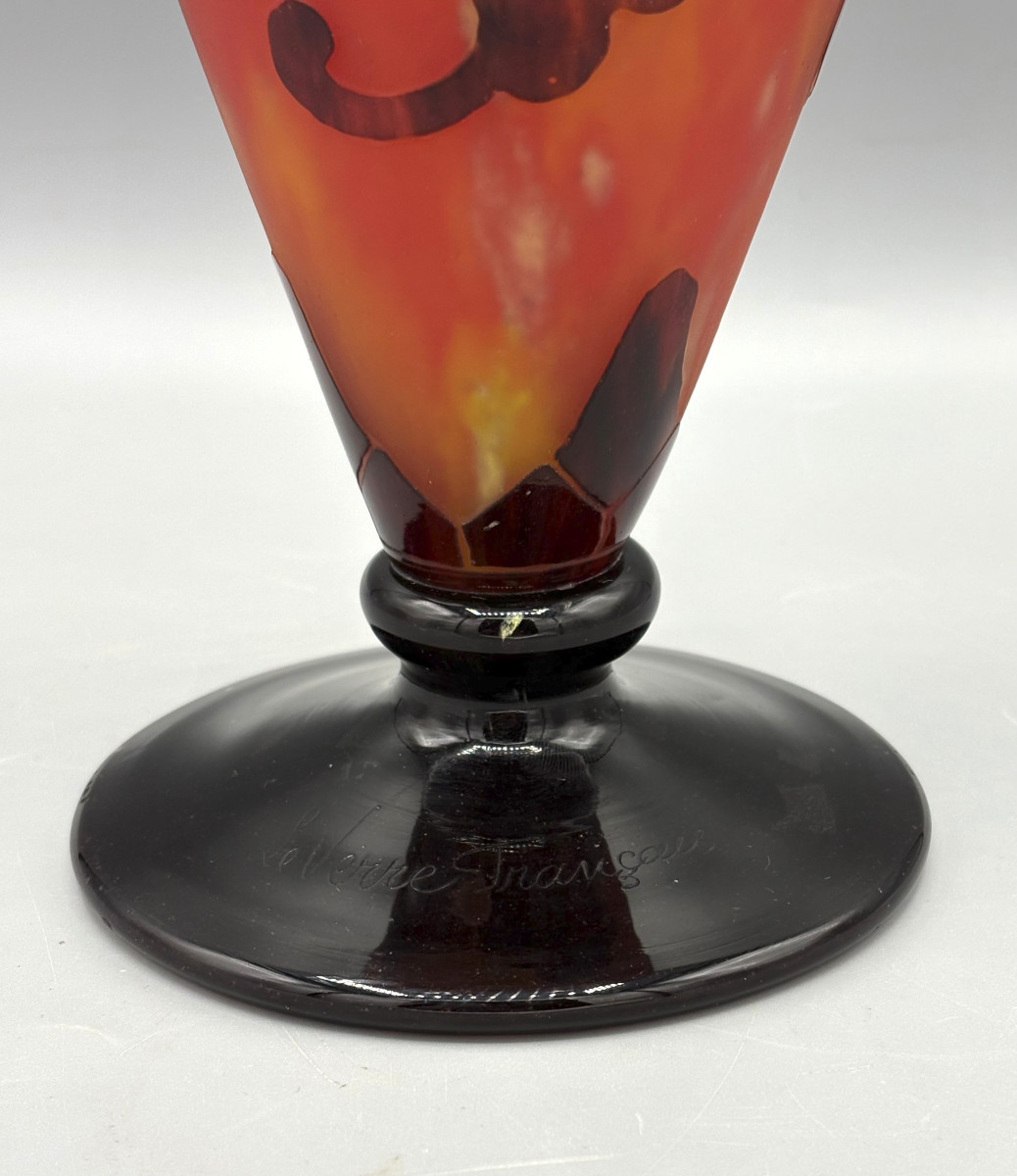 Vase Art Déco "Perlières" Schneider Le Verre Français-photo-4