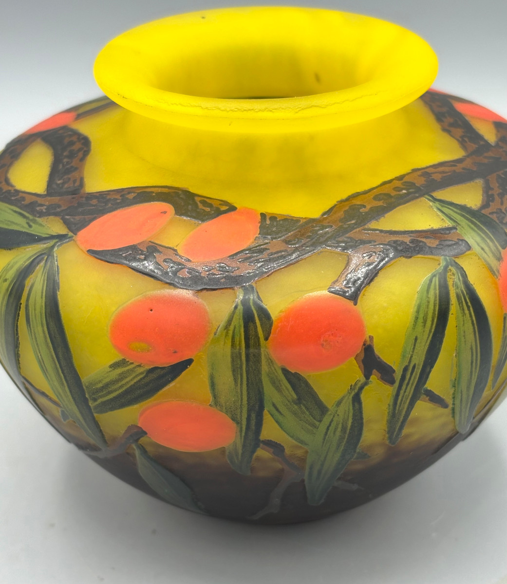 Rare Vase Art Déco "Arbousiers" Schneider - Le Verre Français-photo-2
