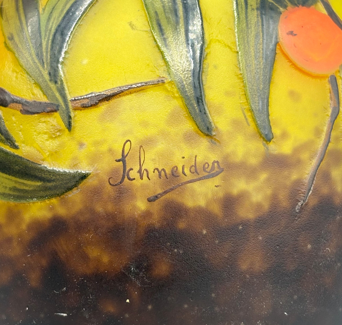 Rare Vase Art Déco "Arbousiers" Schneider - Le Verre Français-photo-5