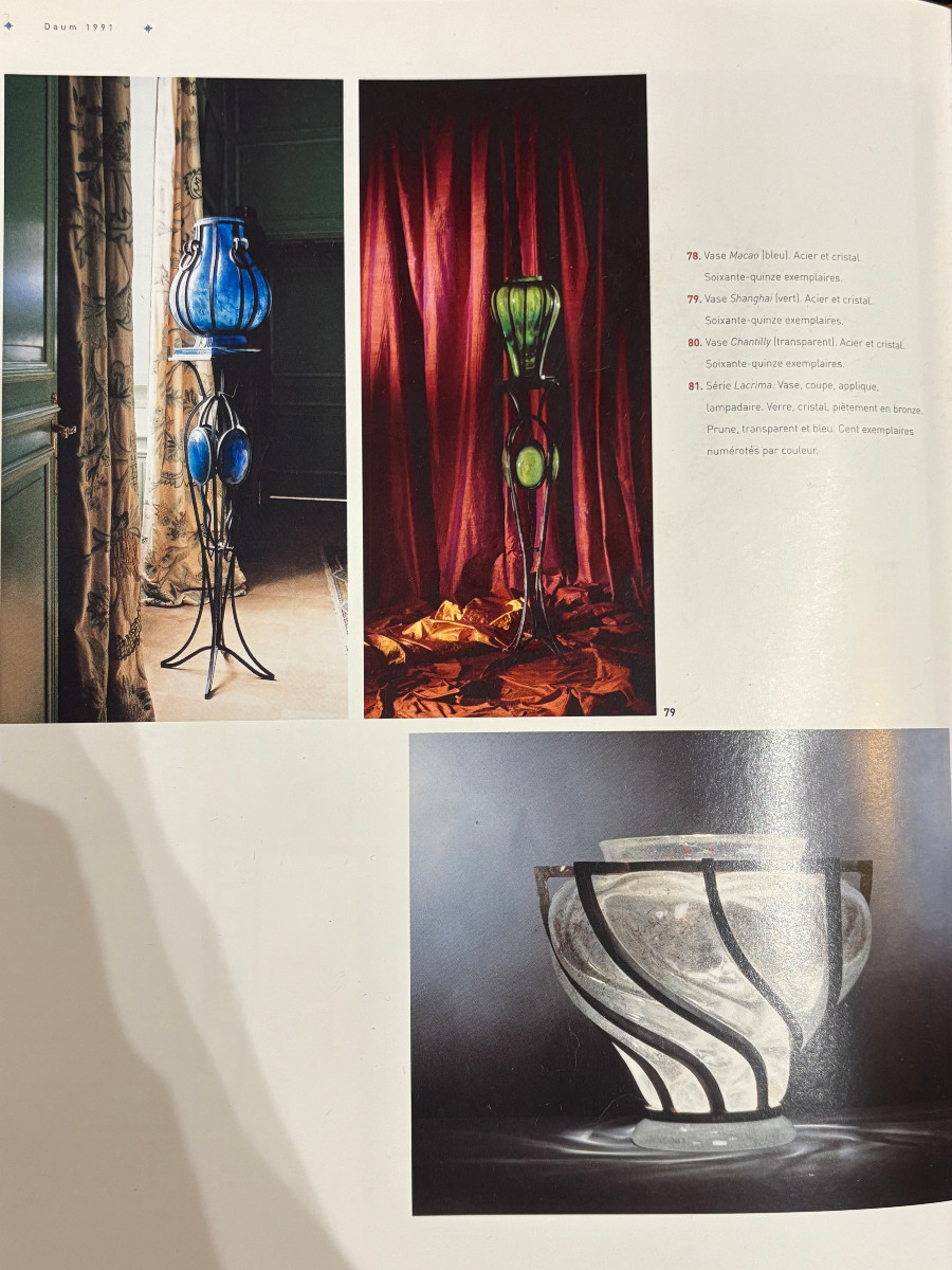 Daum France et André Dubreuil Sellette "Macao" en Cristal et Fer Forgé-photo-4