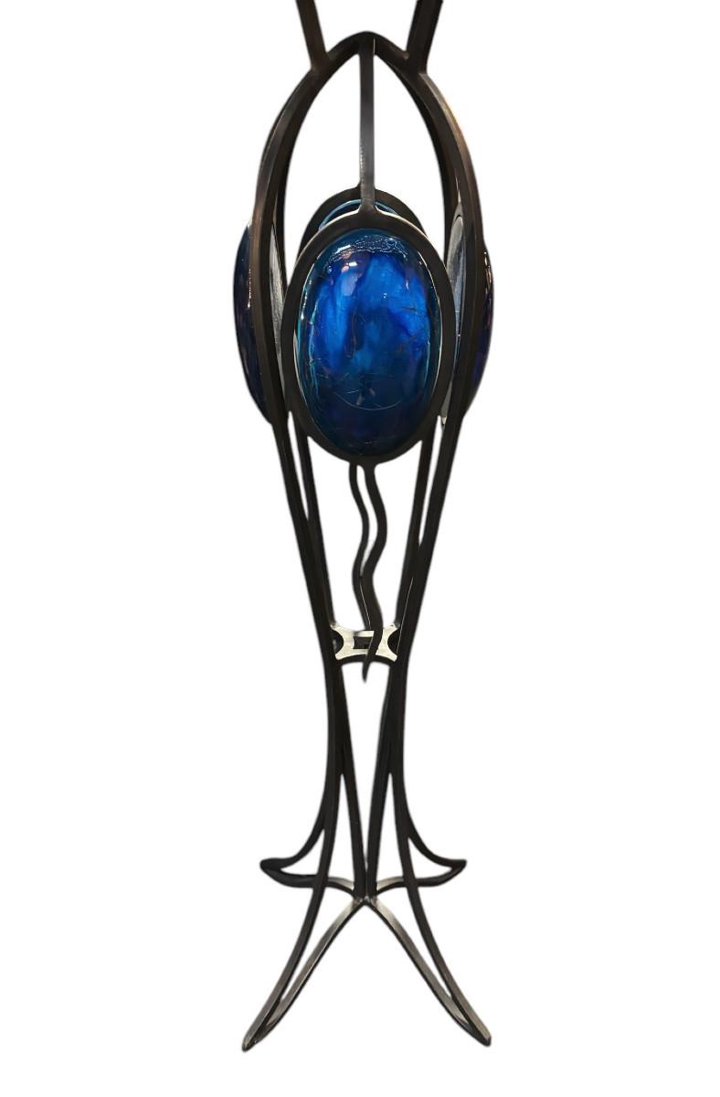 Daum France et André Dubreuil Sellette "Macao" en Cristal et Fer Forgé-photo-1