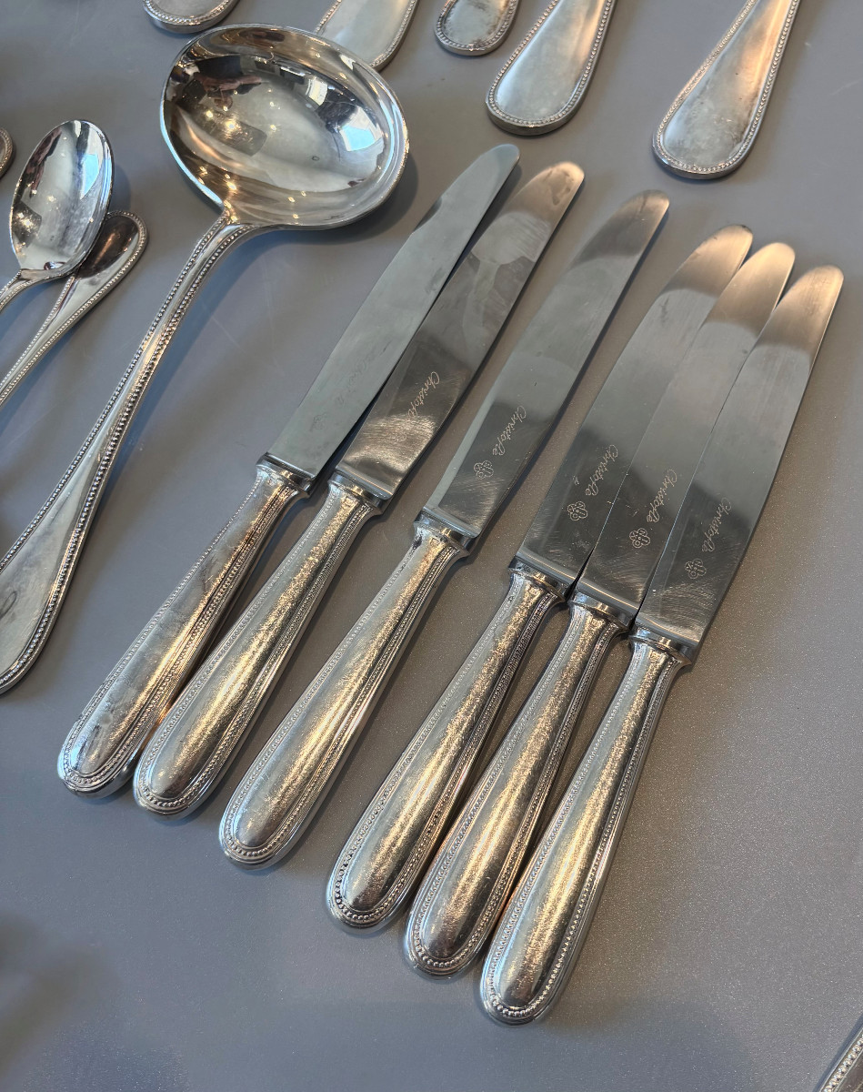 Christofle 56-piece Silver-plated Flatware Set, Pearl Pattern-photo-4