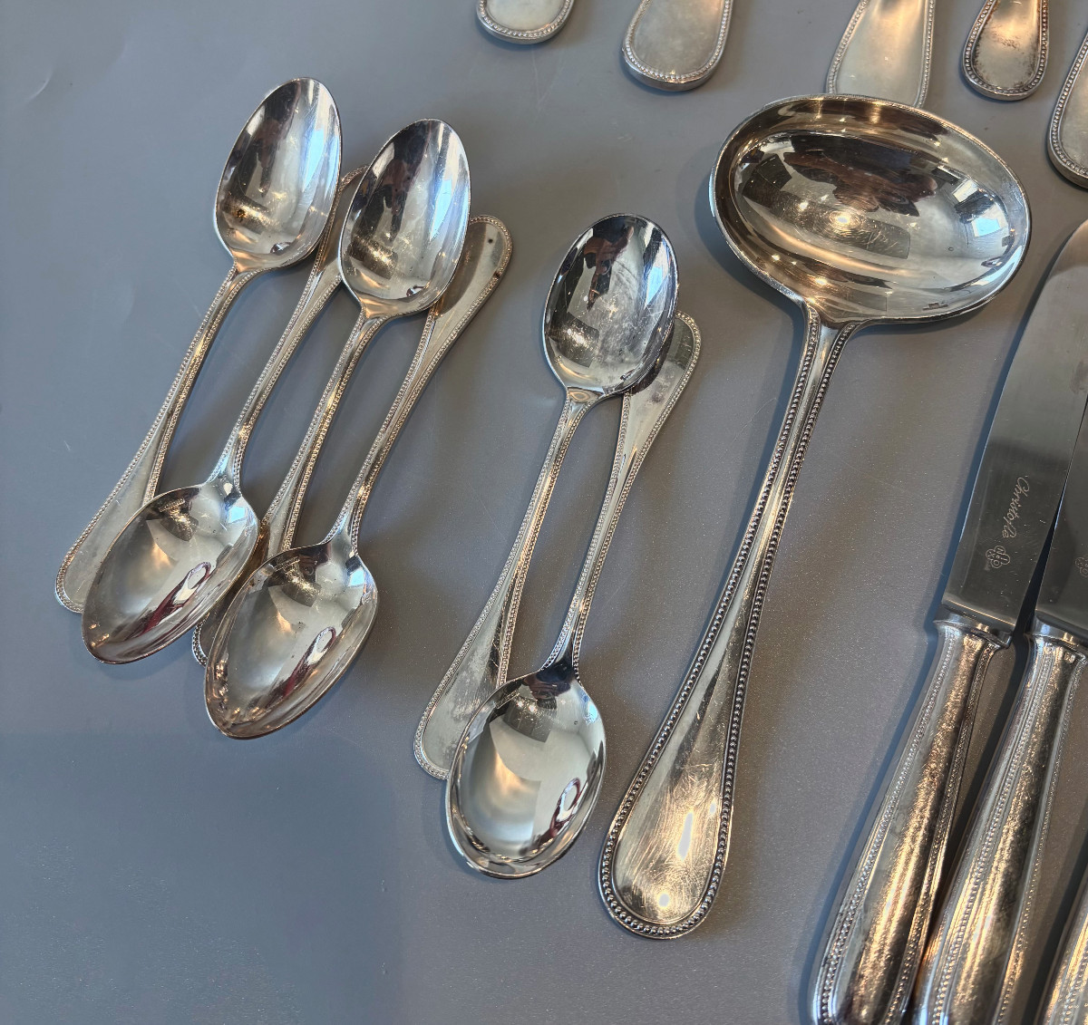 Christofle 56-piece Silver-plated Flatware Set, Pearl Pattern-photo-5