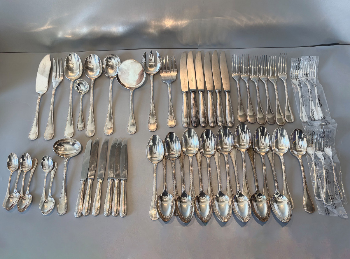 Christofle 56-piece Silver-plated Flatware Set, Pearl Pattern
