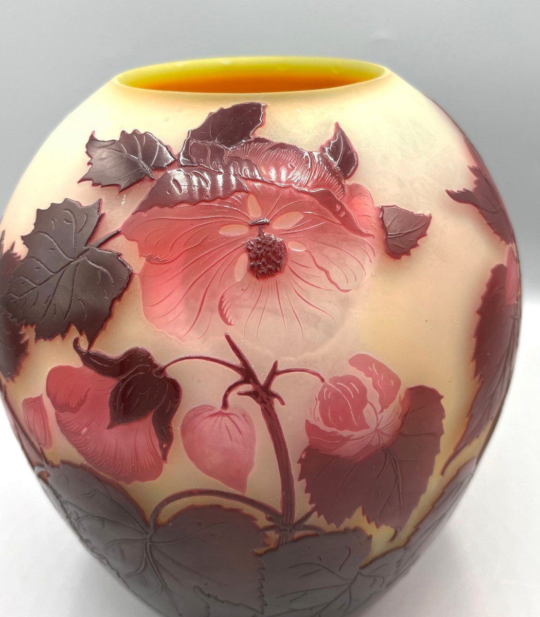 Imposant vase Art Nouveau "Abutilons" Emile Gallé à Nancy-photo-2